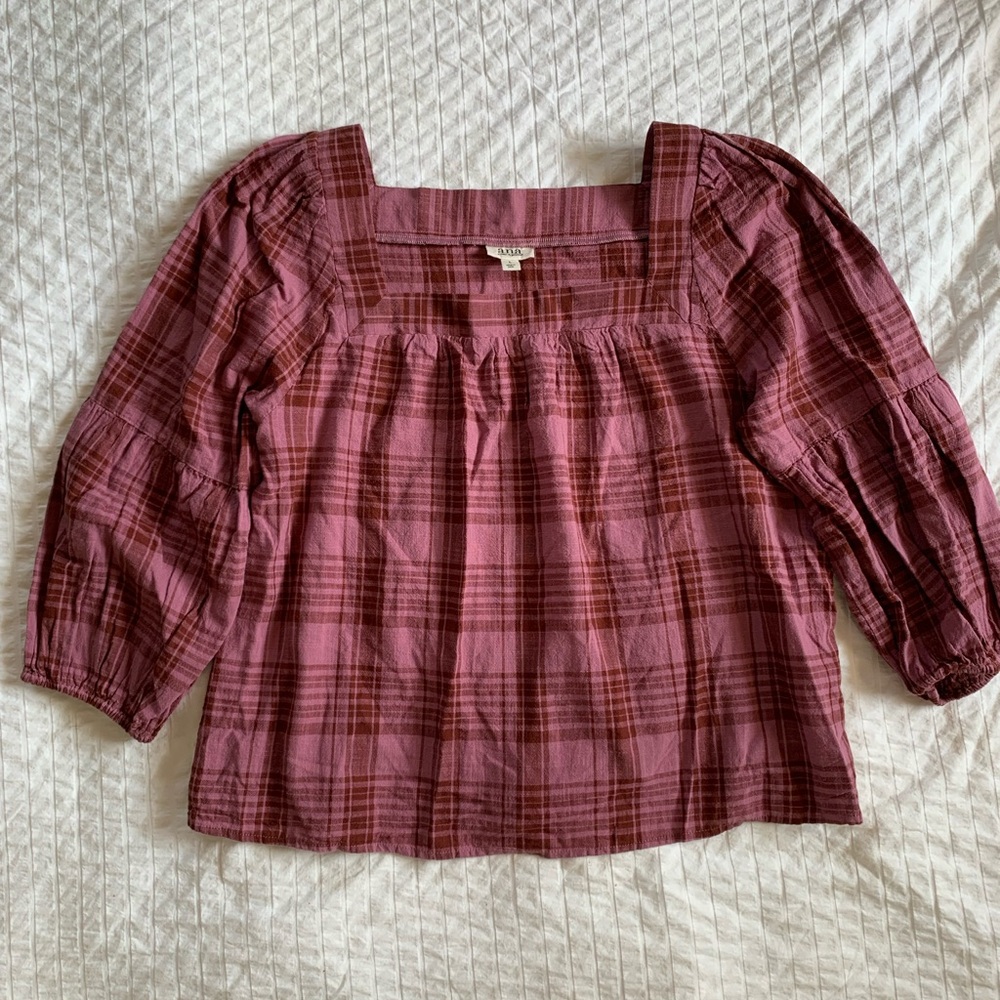 Puff Sleeve Flannel | Pink Flannel | a.n.a Top | Size Large
